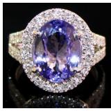 14kt Gold 5.28 ct GIA Tanzanite & Lab Diamond Ring