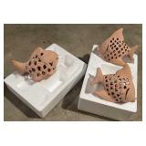 (3) Terracotta Clay Pottery Fish Tea Light Candle