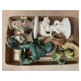 Tray Lot Of Assorted Frog Decor, Soap Holder &