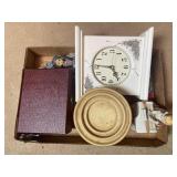Tray Lot Of Assorted Decor, Candle Holder, Clock