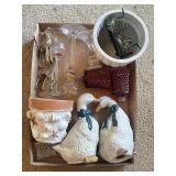 Tray Lot Of Assorted Candle Holders, Planters &
