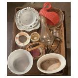 Tray Lot Of Assorted Bowls, Candle Stand & More