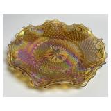 INDIANA Glass Amber Iridescent Ruffled Dish Plate