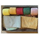 Tray Lot Of Assorted Fabric & Tread