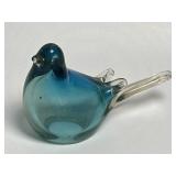 Hand Blown Art Glass Blue and Clear Glass Bird