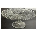 9 1/2" Clear Glass Pedestal Cake Plate-Scalloped