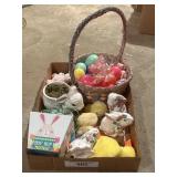 Easter Decor including Basket, Rabbits, Chicks &