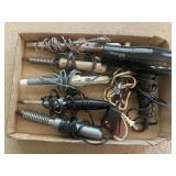 Tray Lot Of 6 Assorted Curling Irons & Hair Dryer