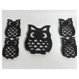 Set of 5 Cast Iron Owl Trivets