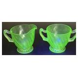 Uranium Glass Creamer & Sugar