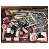 Assorted Thread, Knitting Needles, & More