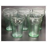 5 Green Pebbled 4ï¿½ Coca Cola Glasses