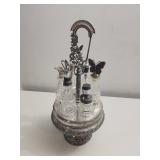 Silver Cruet Set With Glass Bottles