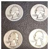 1944  USA  90% Silver Washington Quarters Four (4)