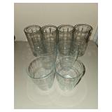 8 water glasses, two different styles of four each