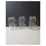Three large Mason Jar Drinking Mugs