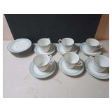 Noritake Lamita Saucers and Cups. Some chipping on cup rims, one cup cracked and repaired