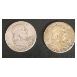 1960, 1963 Two Franklin Half Dollars