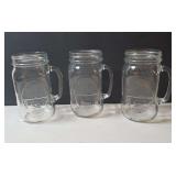Three large Mason Jar Drinking Mugs