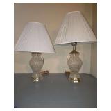 Pair Glass and brass Table lamps