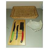 Basket, knife set and small bowl