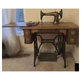 Singer sewing cabinet with machine, and accessories box