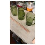 3 Vintage 1960s Green Glass Water Tea Pitchers
