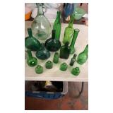 Group of Green Glass Bottles