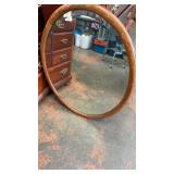 Oval Beveled Mirror with Oak Frame