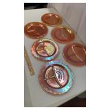 6 Vintage Iridescent Carnival Glass Divided Plates