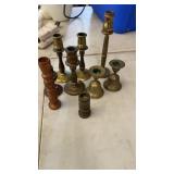 Group of Brass Candle Sticks Holders Stands