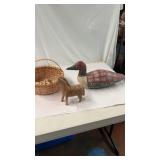 Split Oak Basket with Wood Horse & Wood Duck