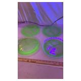 4 Uranium Green Vaseline Glass Divided Plates