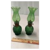 Pair of Small Green Oil Lamps Lanterns