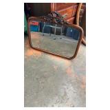 Antique Beveled Mirror with Oak Frame