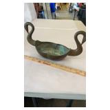 Double Swan Handle Brass Planter Centerpiece