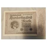 100,000 Mark banknote issued German Reichsbank