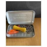 vintage metal sewing machine accessory tin