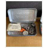 vintage metal sewing machine accessory tin