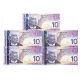 Bank of Canada 2005 Set of 3 x Ten Dollars UNC in