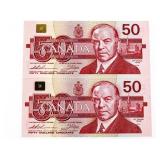 Bank of Canada 1988 Set of 2 x Fifty Dollars in Se