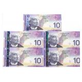 Bank of Canada 2005 Set of  5 x Ten Dollars UNC in