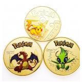 Group of 3 24kt Gold Overlay Pokemon Medallions