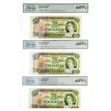 Bank of Canada Lot 3 1969 $20 Choice 64 In Sequenc