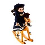 Antique Doll/Wooden Rocking Horse - Fine Bisque Po