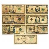 Collection 7 USA 24kt Gold Gilded Collector Notes