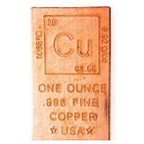 .999 Fine Pure Copper Bar -1oz. CU