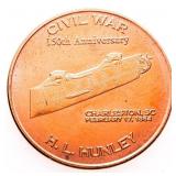 .999 Fine Copper Round 0 1oz. 'HUNLEY' Civil War