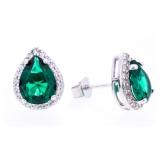 Sterling Silver Pear Shape Emerald Green Stud Earr