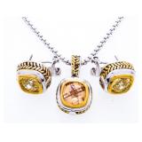 Chic Necklace & Earring Set, Bezel Set Champagne T